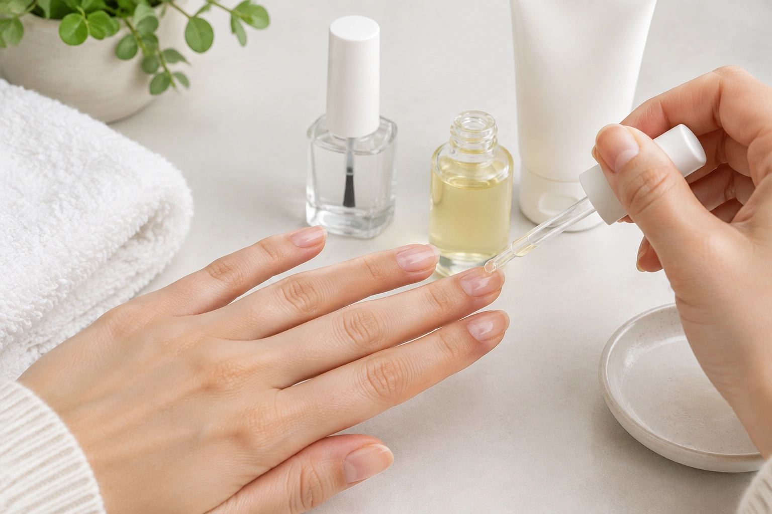 Natural nails after stain removal with cuticle oil and hand cream