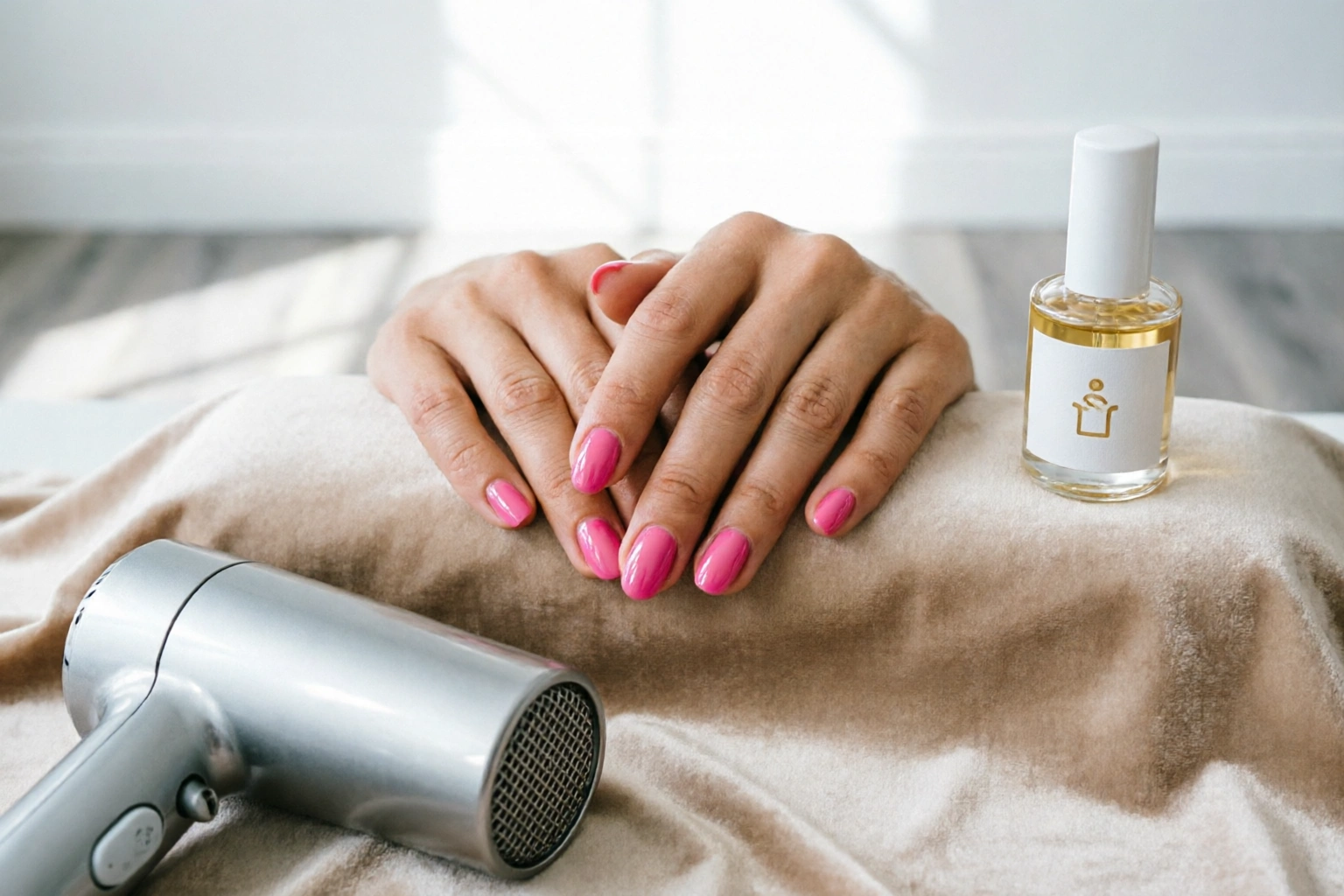 DIY manicure with quick-dry top coat and cool air tools
