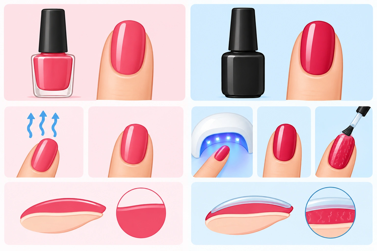 Comparison of regular nail polish and gel polish drying methods