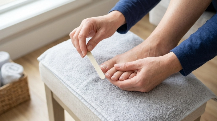 Safe nail filing technique for a sore big toenail corner