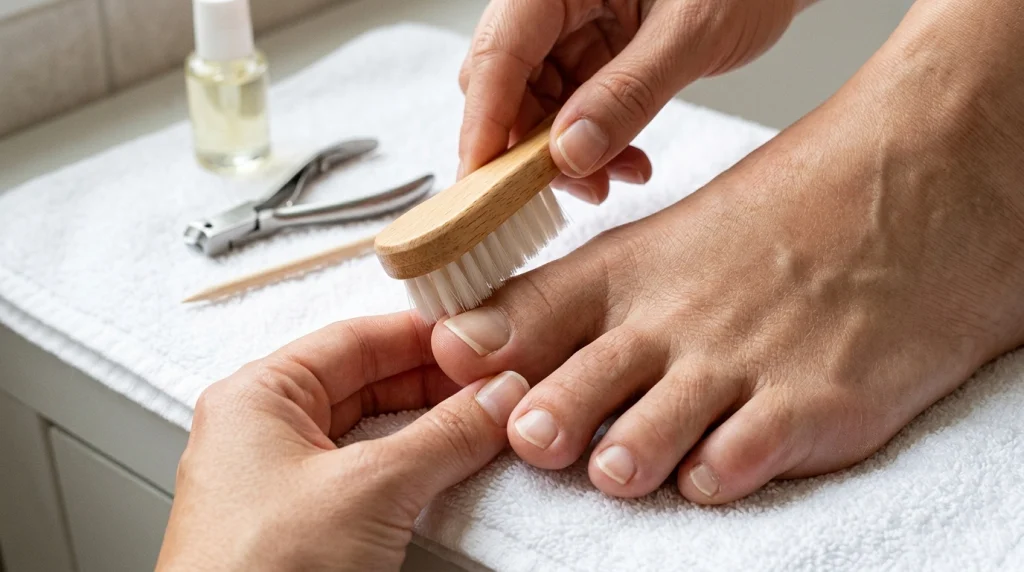 Safe way to clean under toenails using a soft nail brush