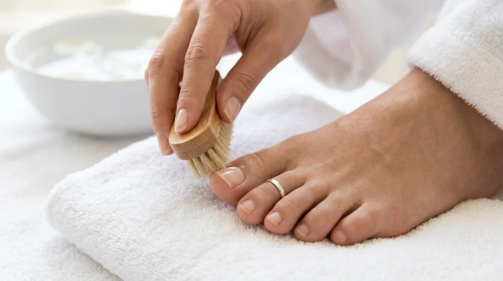 Safely cleaning dirt beneath the free edge of a toenail