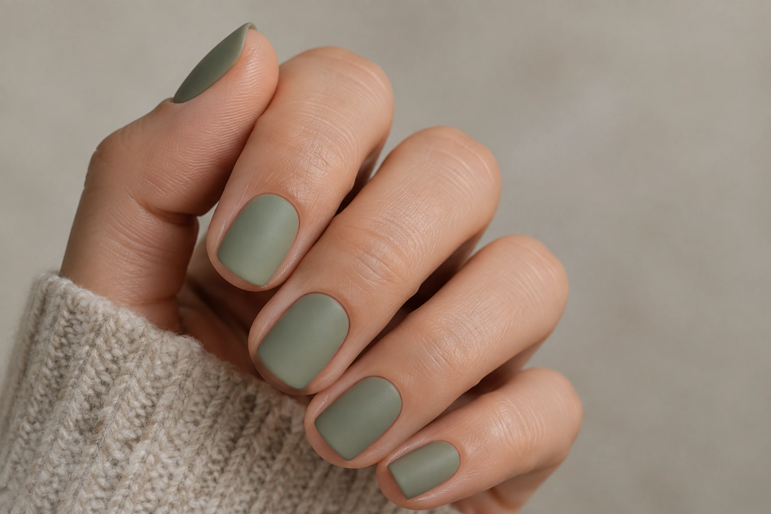 Office-friendly matte sage green manicure on short nails