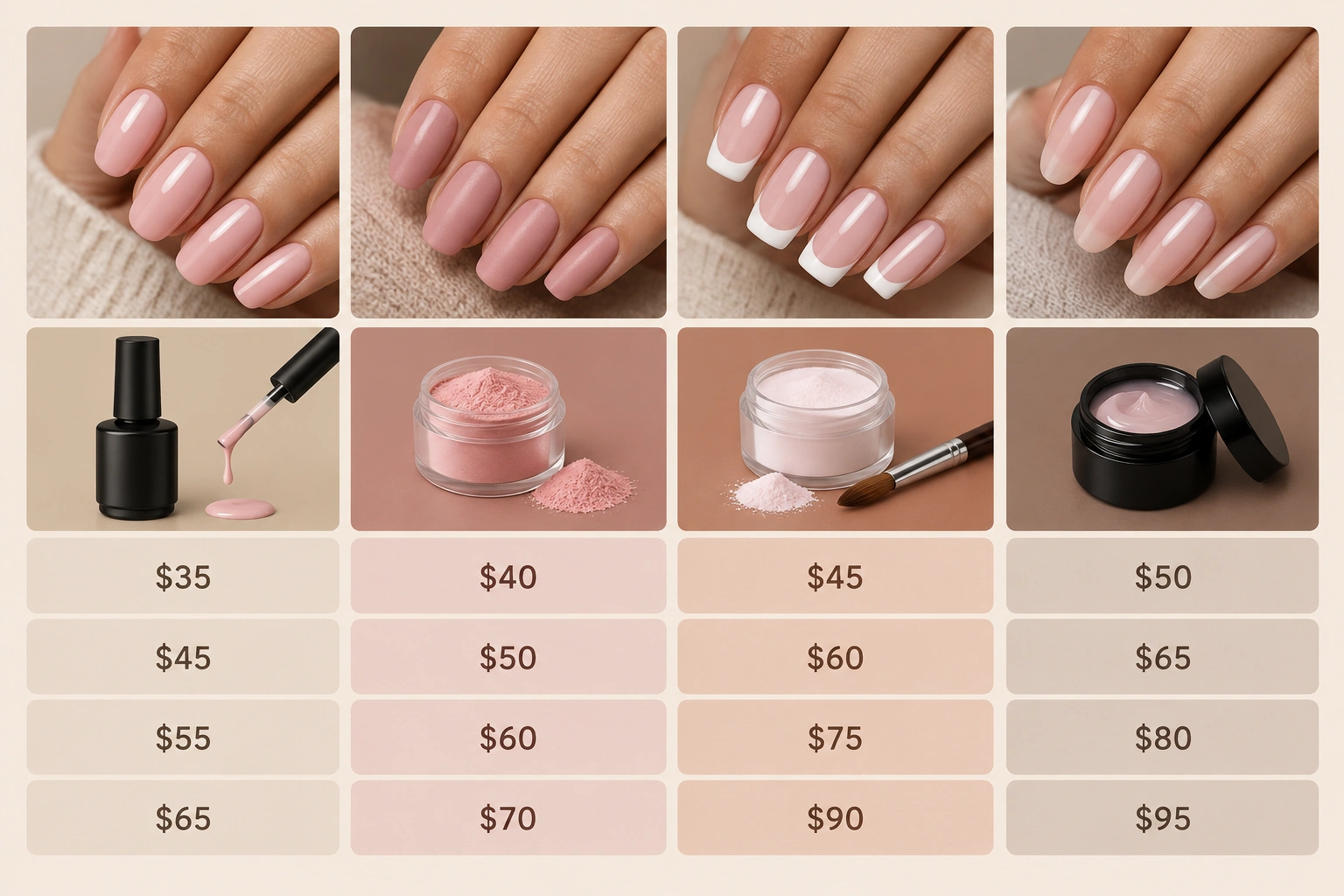 Comparison of soak-off costs at a nail salon by nail type