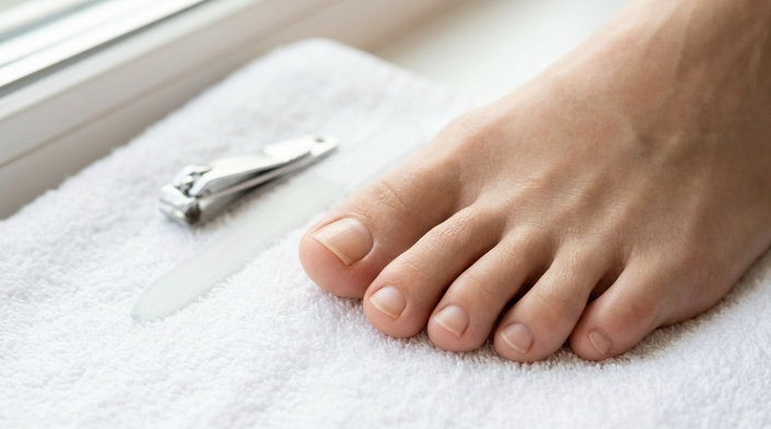 Straight across toenail trimming to help prevent ingrown toenails