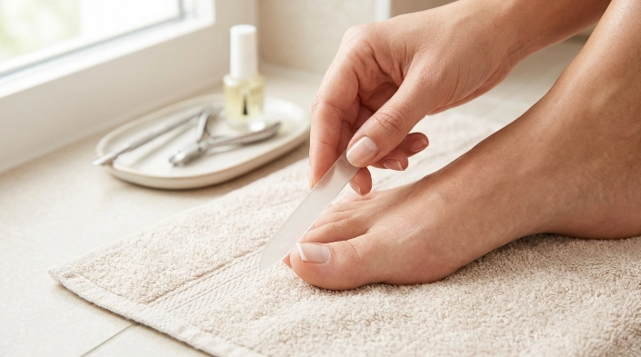 Straight toenail trimming and filing to help prevent ingrown toenails