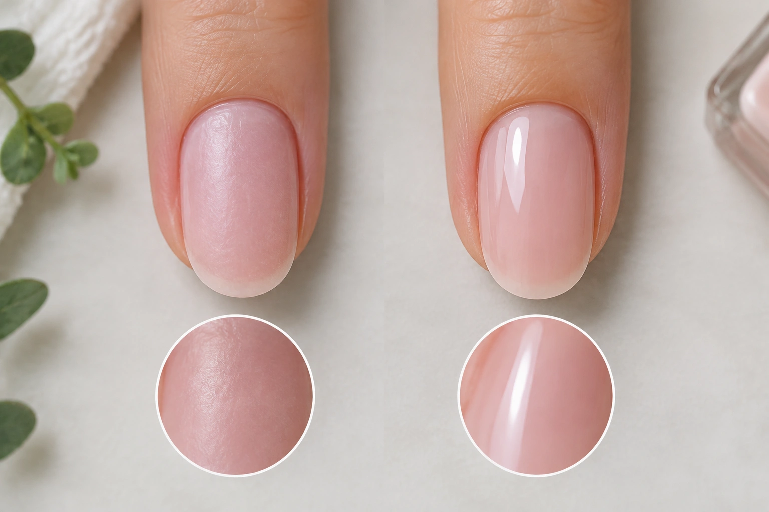Beginner comparing surface-dry nail polish with fully dry nail polish
