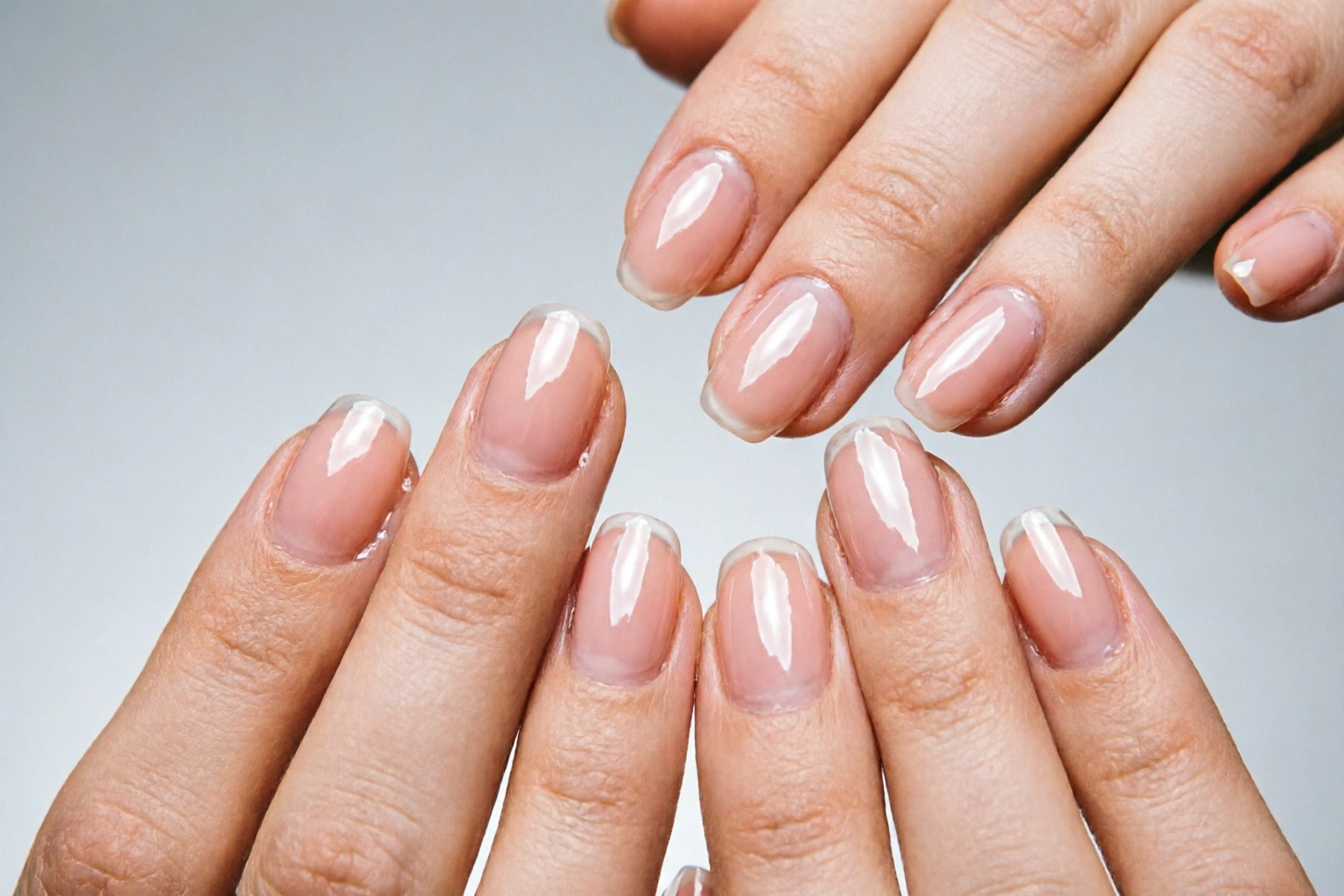 Close-up of a freshly painted manicure that looks glossy but is still soft underneath