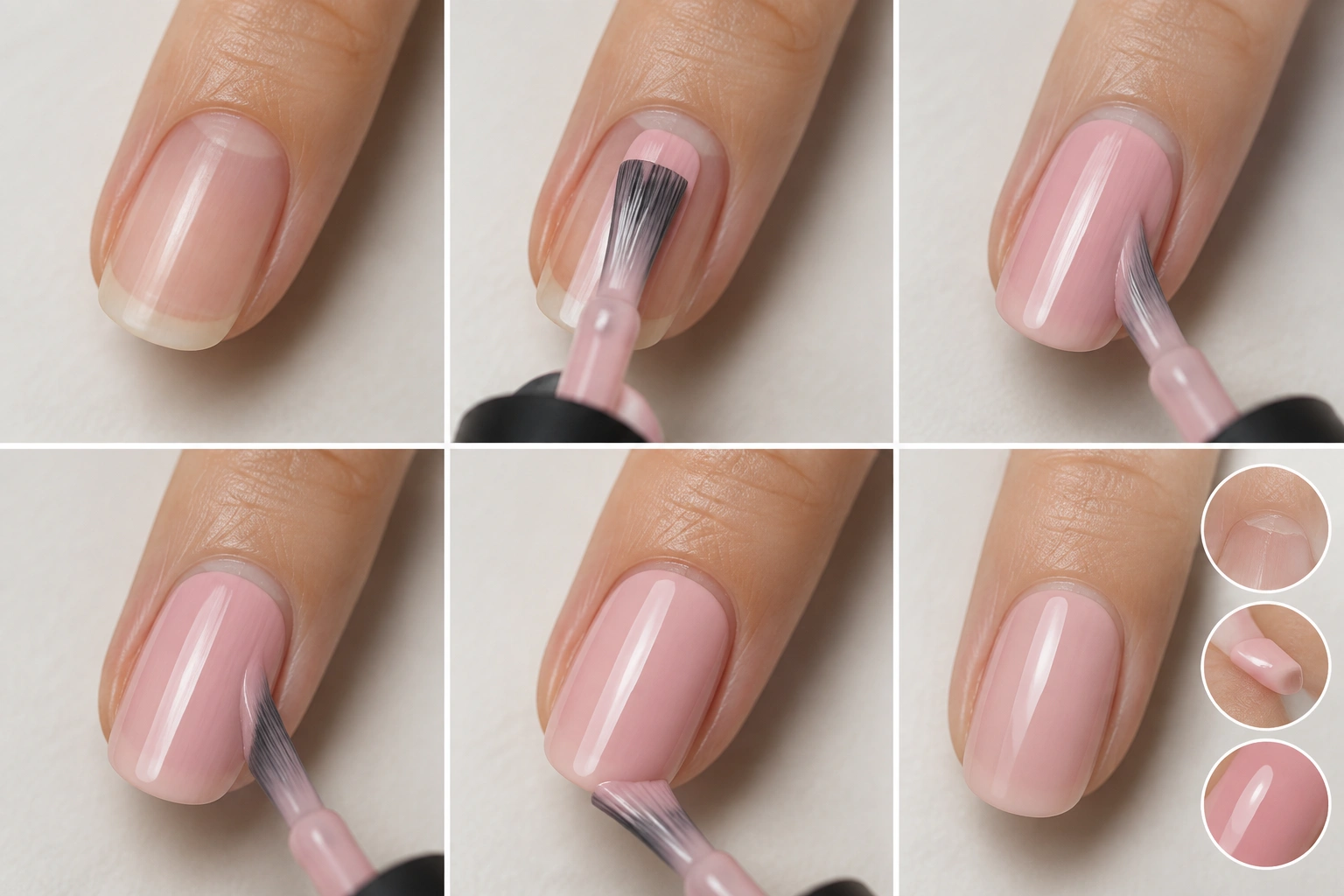 Hand applying thin nail polish coats neatly on a fingernail