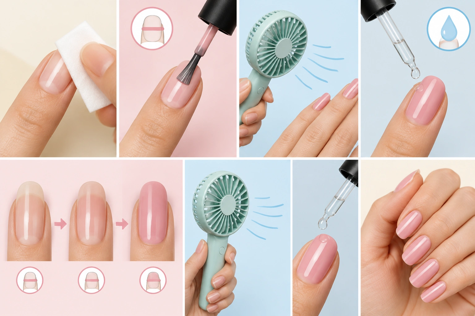 Thin coats and airflow helping nail polish dry