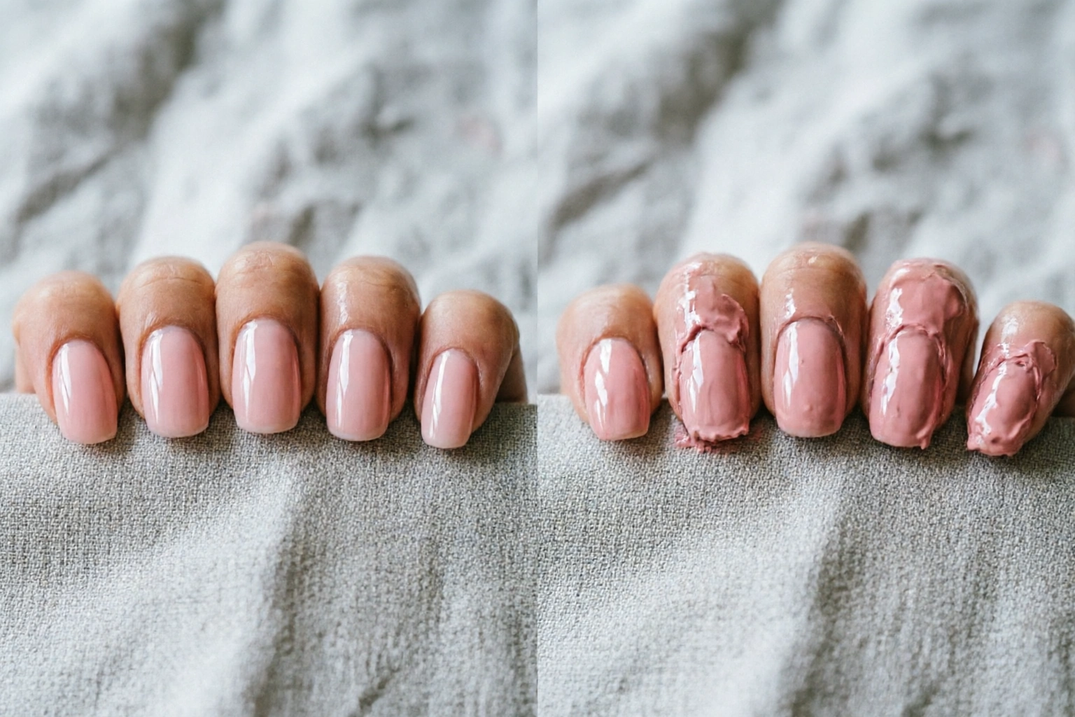 Comparison of thin nail polish coats and thick nail polish coats on nails