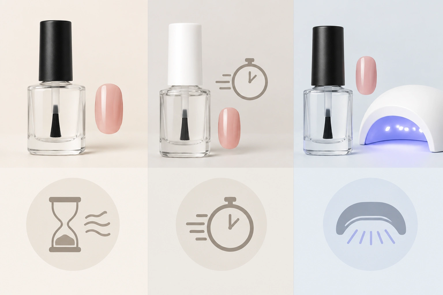 Comparison of regular top coat, quick-dry top coat, and gel top coat drying methods