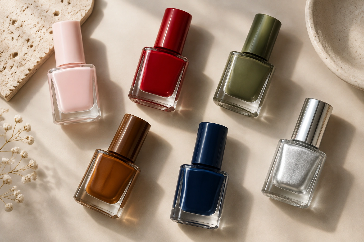 Curated trending nail polish colors in glossy finishes