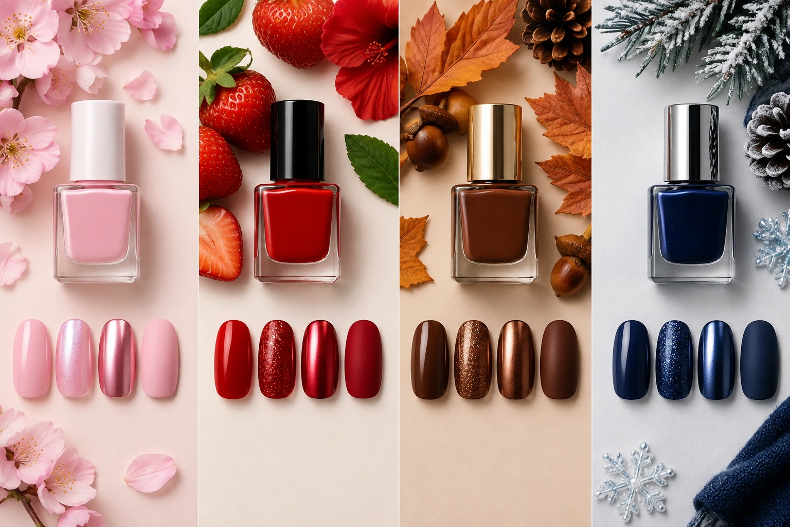 Seasonal trending nail polish colors in soft and bold tones