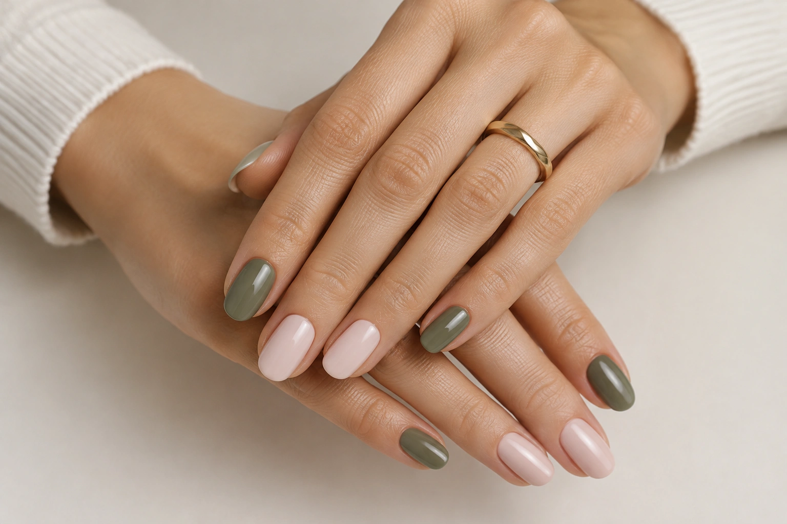 manicure with two complementary nail polish colors