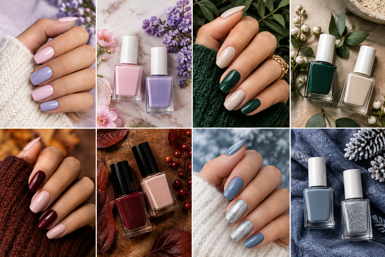 seasonal two color nail combinations in pastel and rich tones