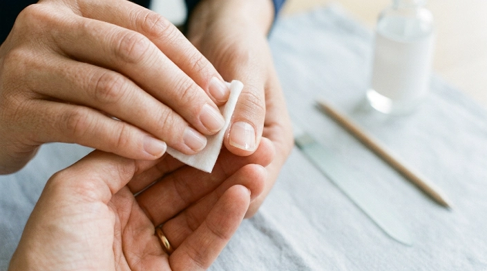 Using acetone as nail dehydrator with a lint-free wipe