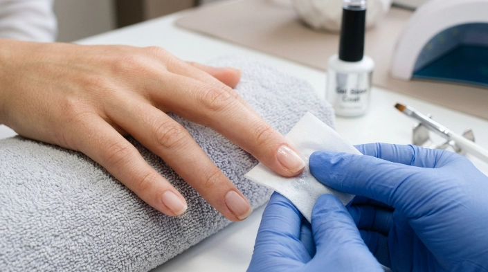 Using rubbing alcohol as nail dehydrator with lint-free wipe