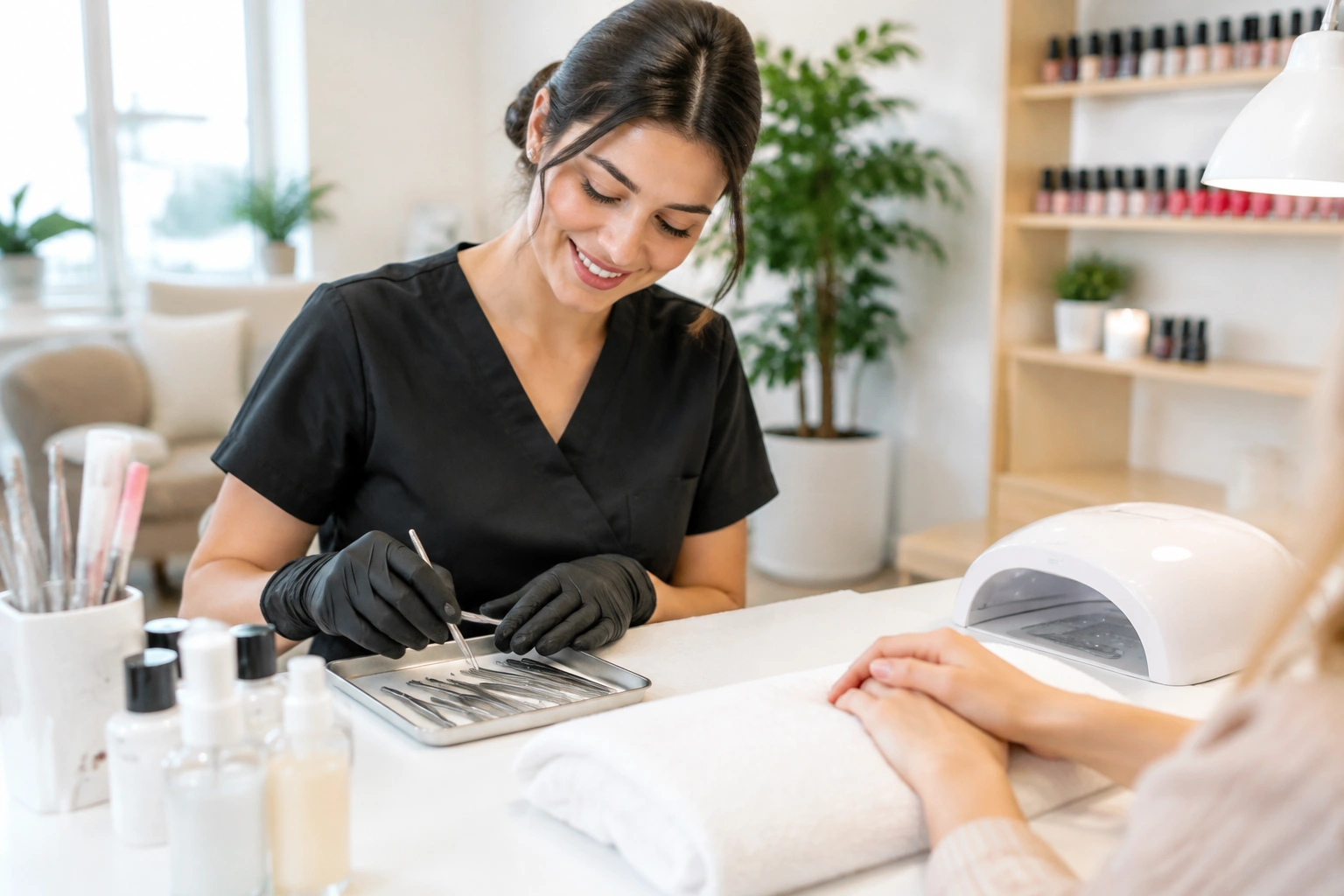 First-time customer seated for a manicure at a clean nail salon