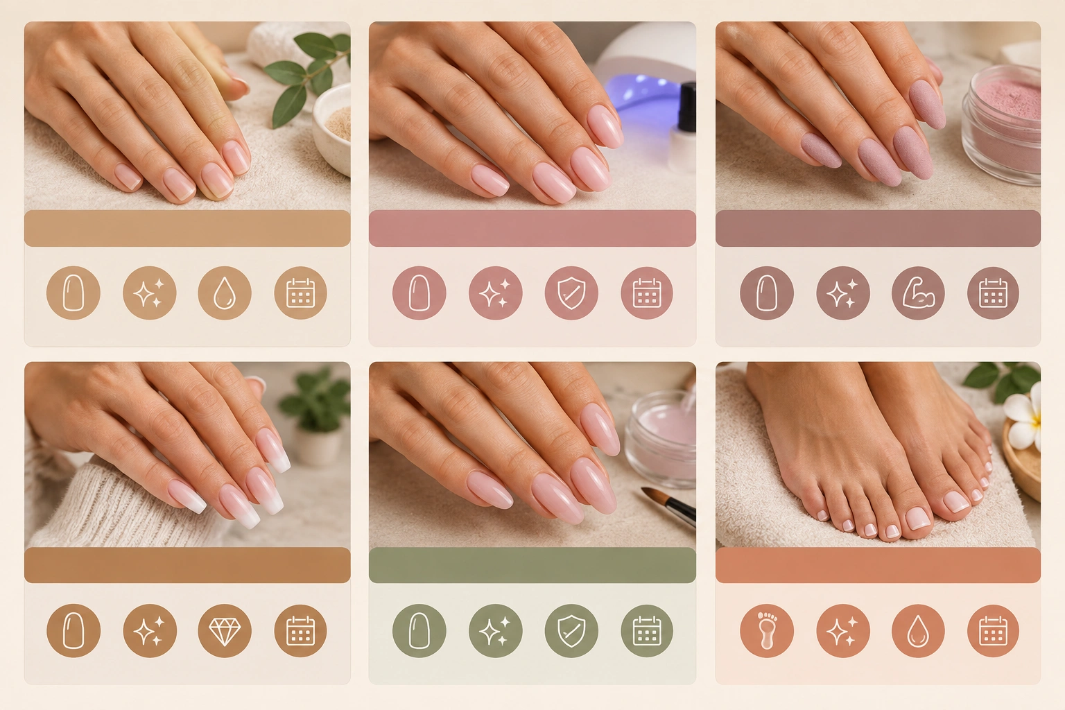 A simple guide comparing manicure, gel, dip, acrylic, and pedicure options