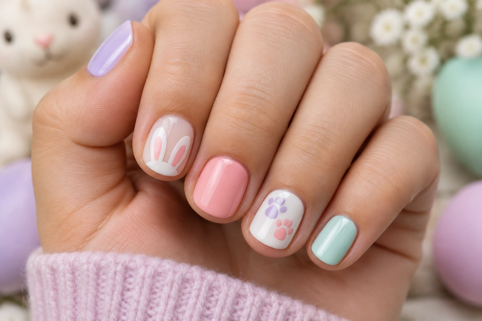 Bunny and paw print animal nail designs for kids