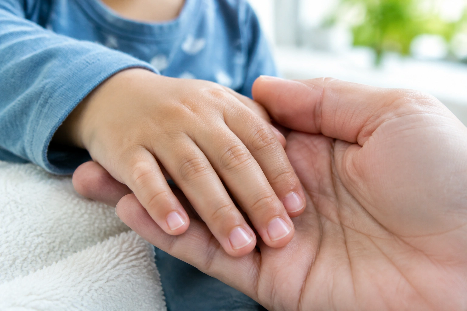 Close-up of a child’s clean hand with neatly trimmed nails