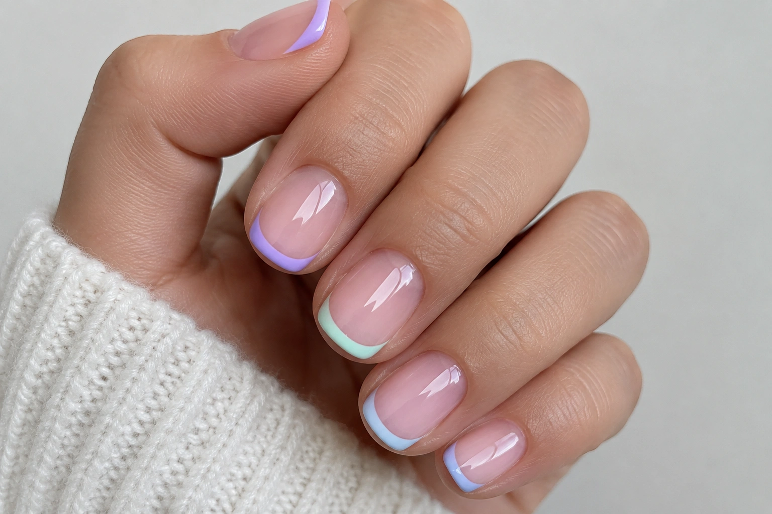 Pastel French tip manicure on short nails
