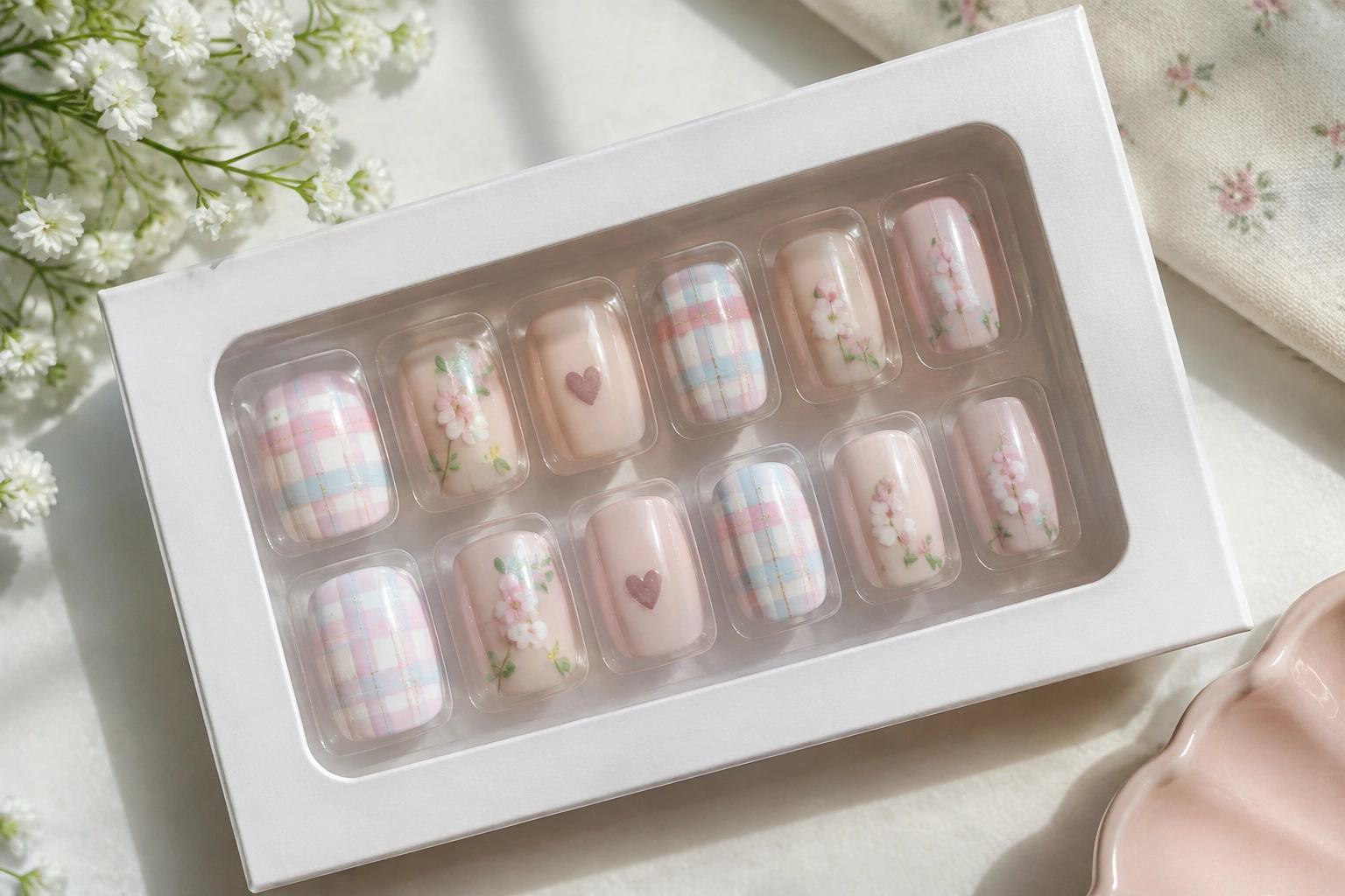 Cute press-on nails with playful teen designs