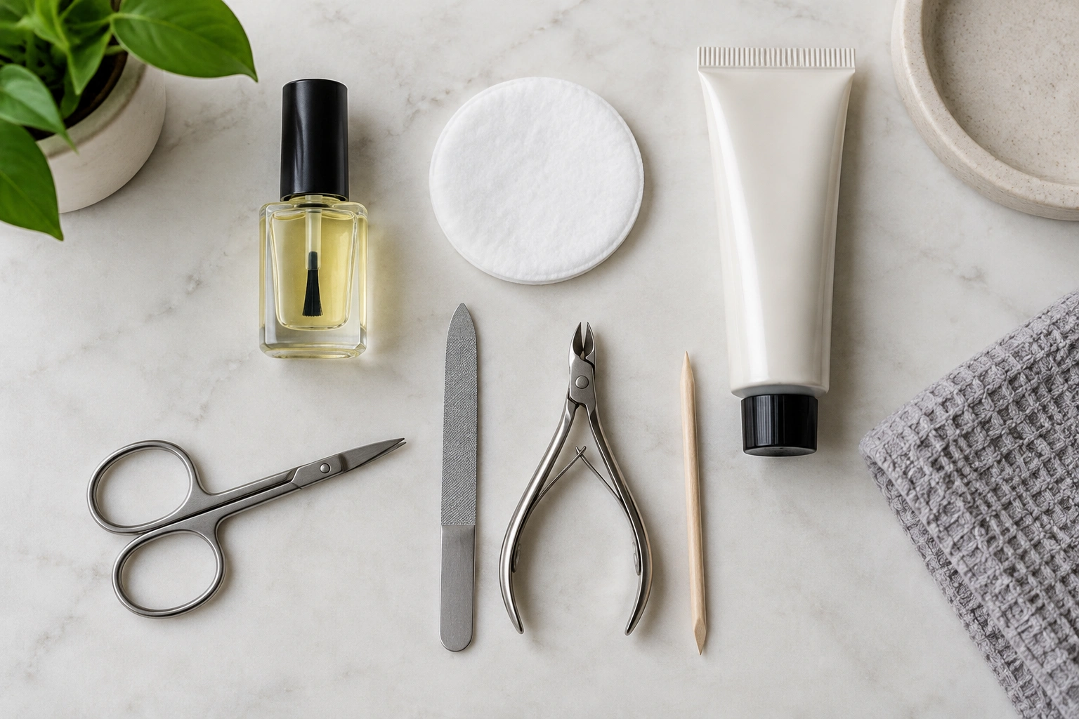 Simple cuticle oil routine with nail care tools on a table