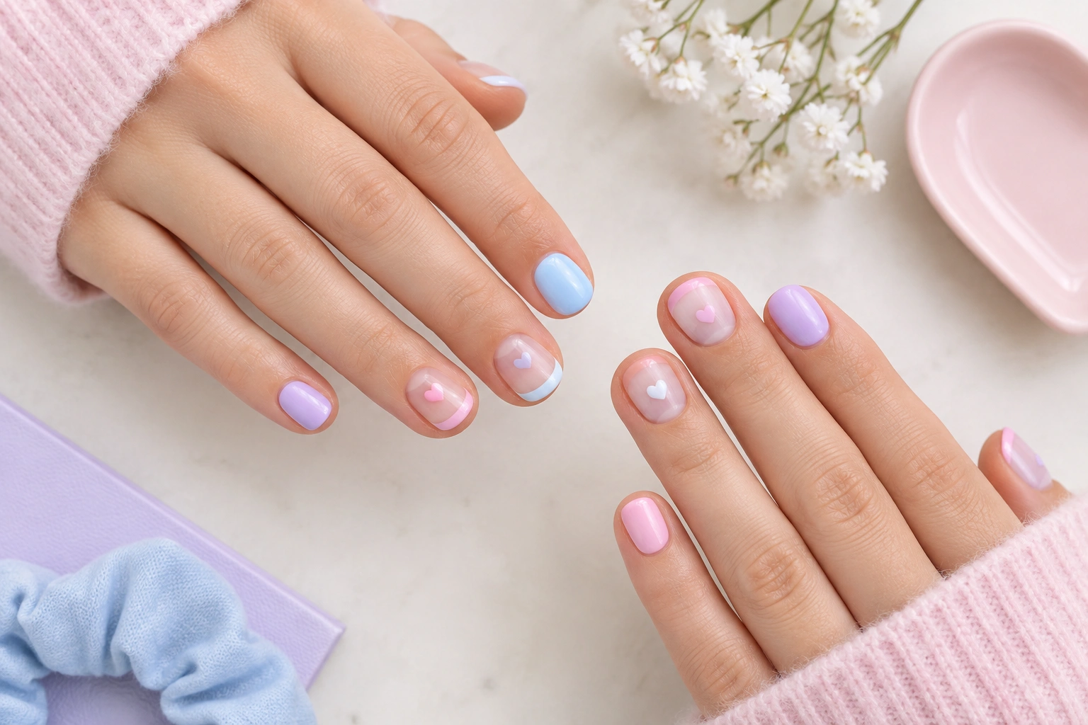 Short nail designs for teens in pastel and minimalist styles