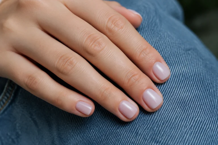 Neat short school nails with a simple natural finish