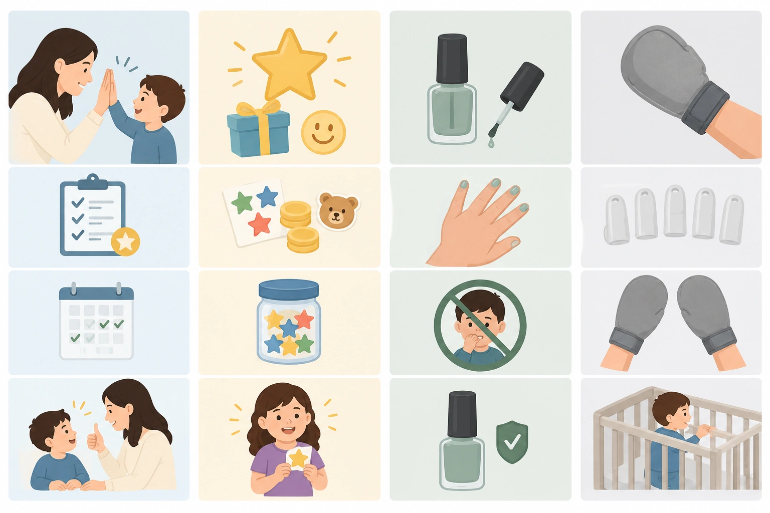 Comparison chart of nail biting strategies for children