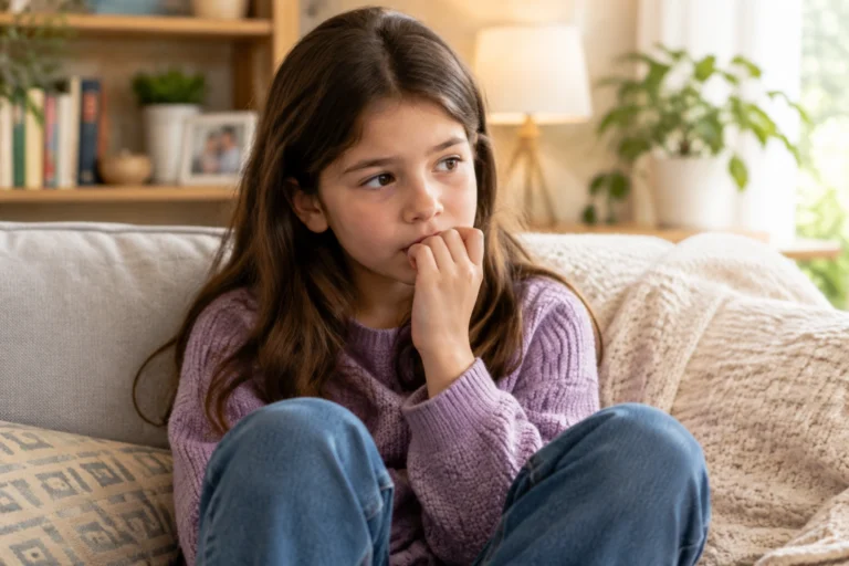 child biting fingernails during a quiet moment