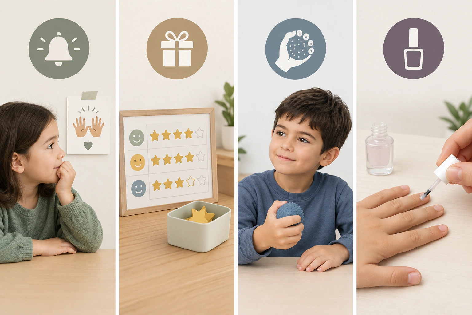 comparison of child nail biting strategies in a simple table style graphic